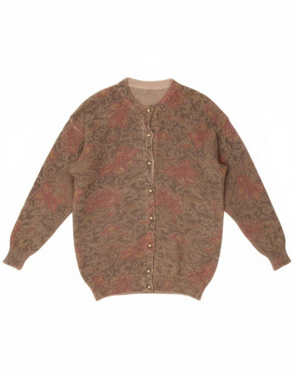 Винтажный женский свитер-кардиган, Великобритания, 18 XL, бежевый из мохера с цветочным принтом