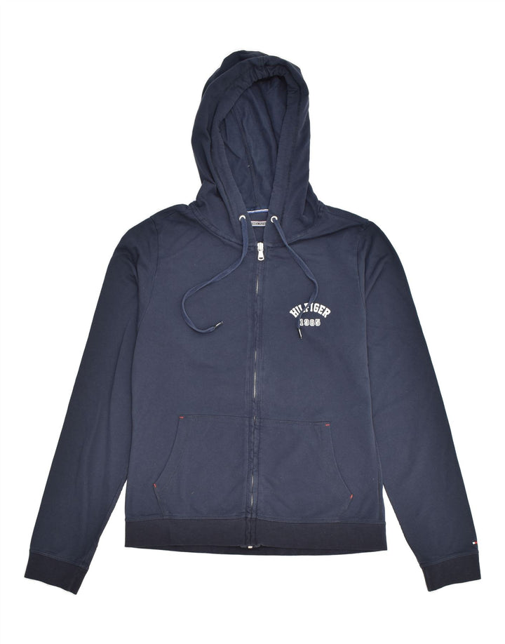 TOMMY HILFIGER Womens Zip Hoodie Sweater UK 10 Small Navy Blue | Vintage Tommy Hilfiger | Thrift | Second-Hand Tommy Hilfiger | Used Clothing | Messina Hembry 