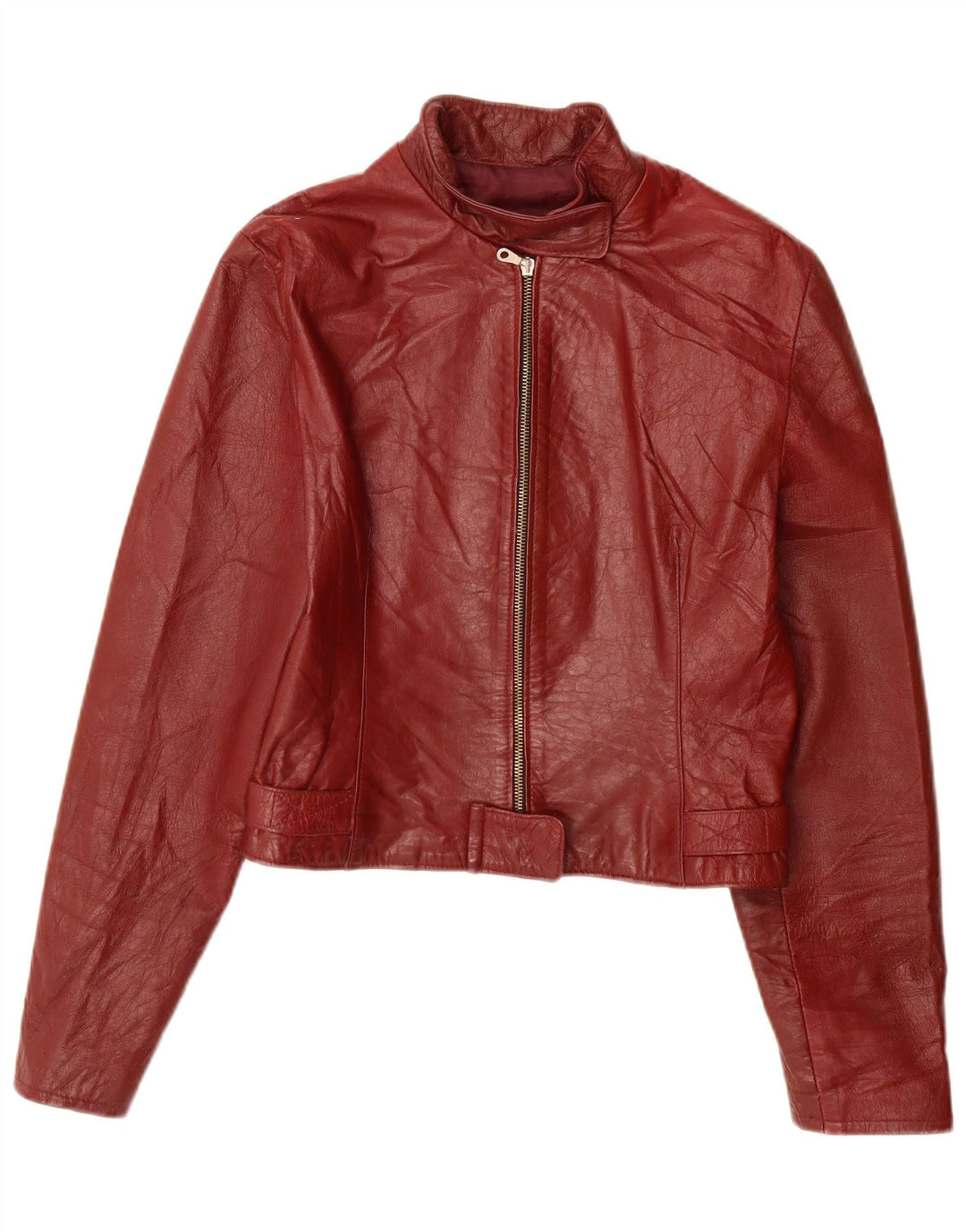 ВИНТАЖНАЯ Женская кожаная куртка UK 10 маленькая бордовая кожа