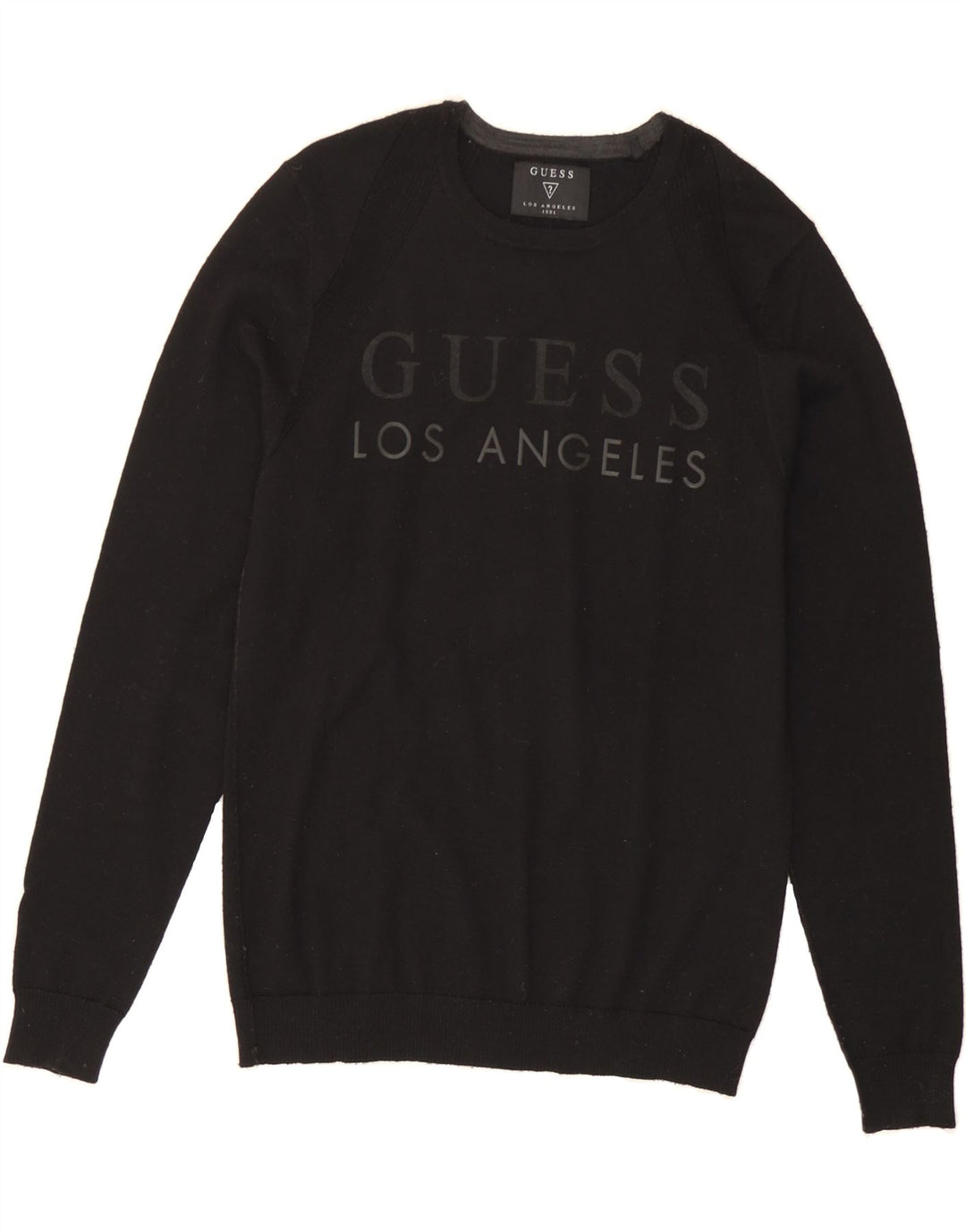 GUESS Womens Graphic Crew Neck Jumper Sweater UK 14 Medium Black Vintage Guess and Second-Hand Guess from Messina Hembry 