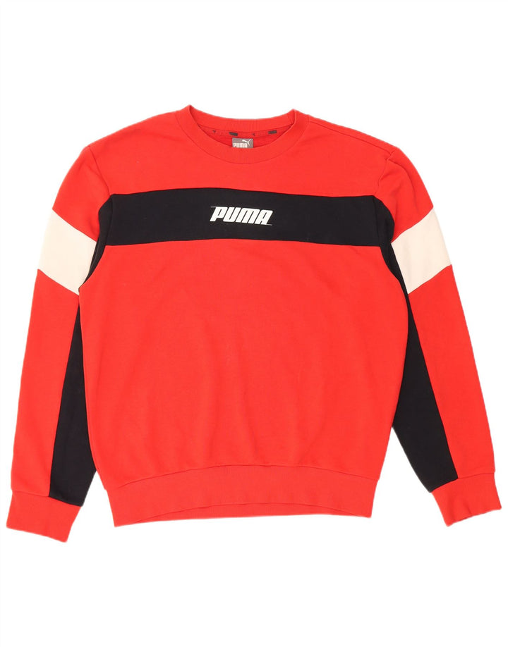 Мужской свитшот с рисунком Puma, маленький красный хлопковый джемпер с цветными блоками