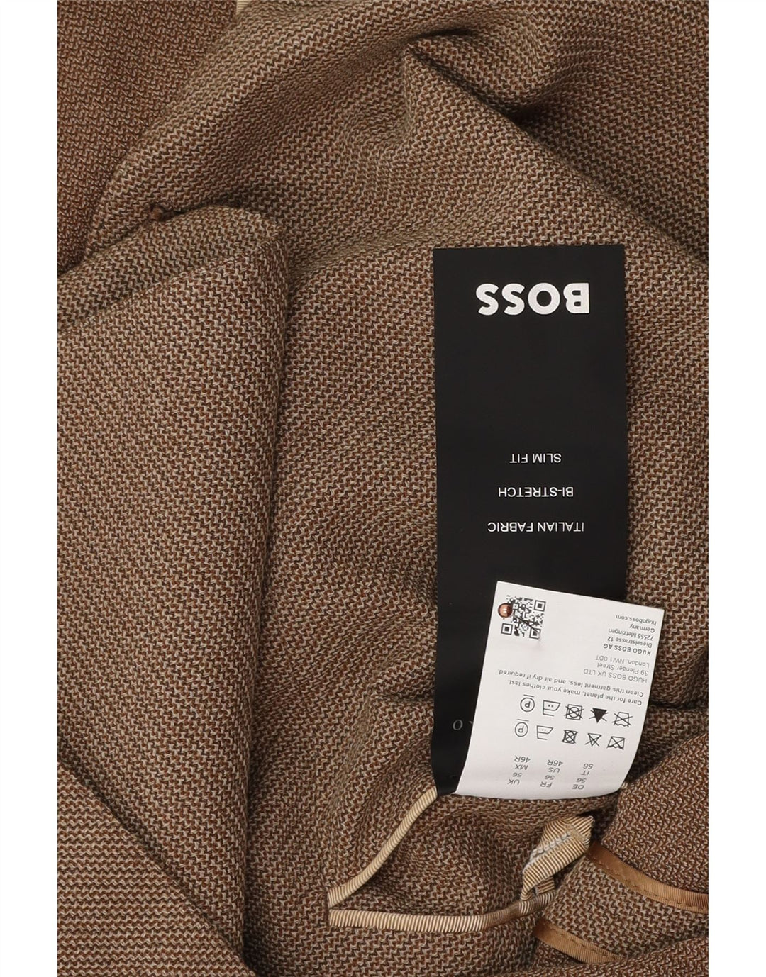 Мужской приталенный пиджак Hugo Boss на 2 пуговицах EU 56 3XL Коричневый из натуральной шерсти