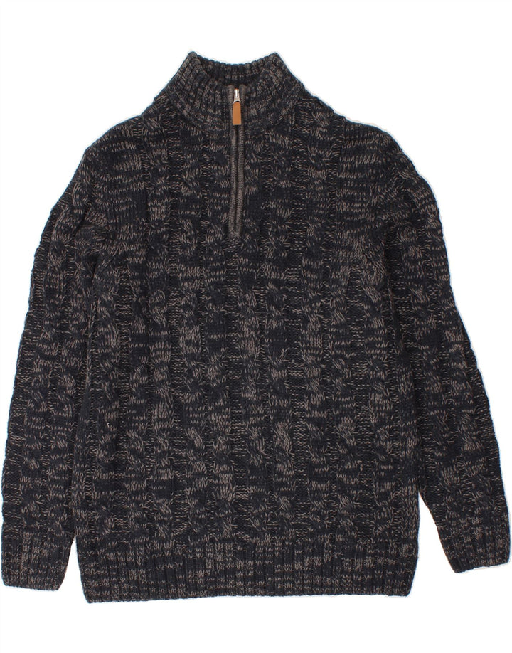 JOHN BANER Mens Zip Neck Jumper Sweater Large Navy Blue Flecked Vintage John Baner and Second-Hand John Baner from Messina Hembry 
