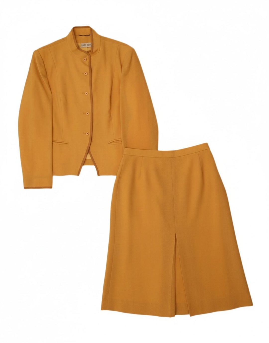 VINTAGE Womens 5 Button 2 Piece Skirt Set UK 14 Medium W28  Yellow