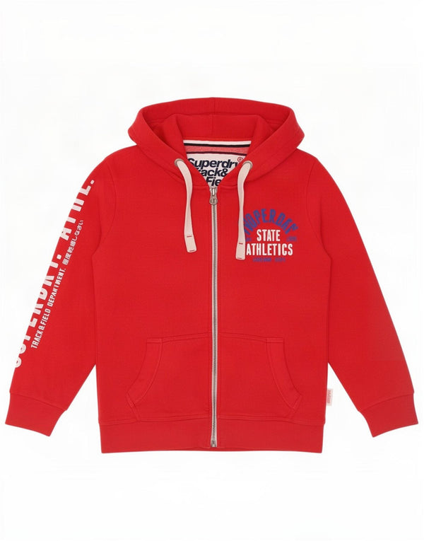 Женский свитер с капюшоном на молнии с графическим рисунком Superdry UK 14, хлопковый средний красный цвет