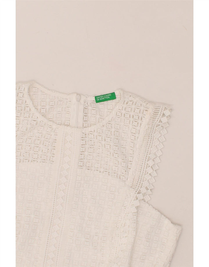 BENETTON Womens See Through Sleeveless Blouse Top UK 12 Medium White Vintage Benetton and Second-Hand Benetton from Messina Hembry 