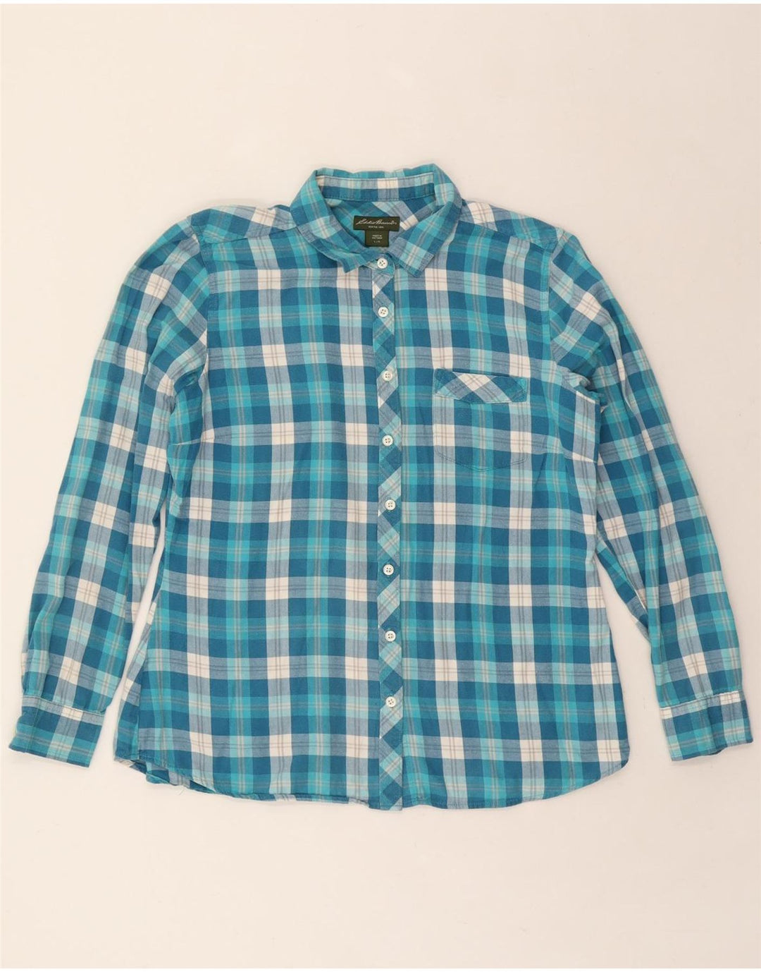 EDDIE BAUER Womens Flannel Shirt UK 16 Large Blue Check Cotton Vintage Eddie Bauer and Second-Hand Eddie Bauer from Messina Hembry 