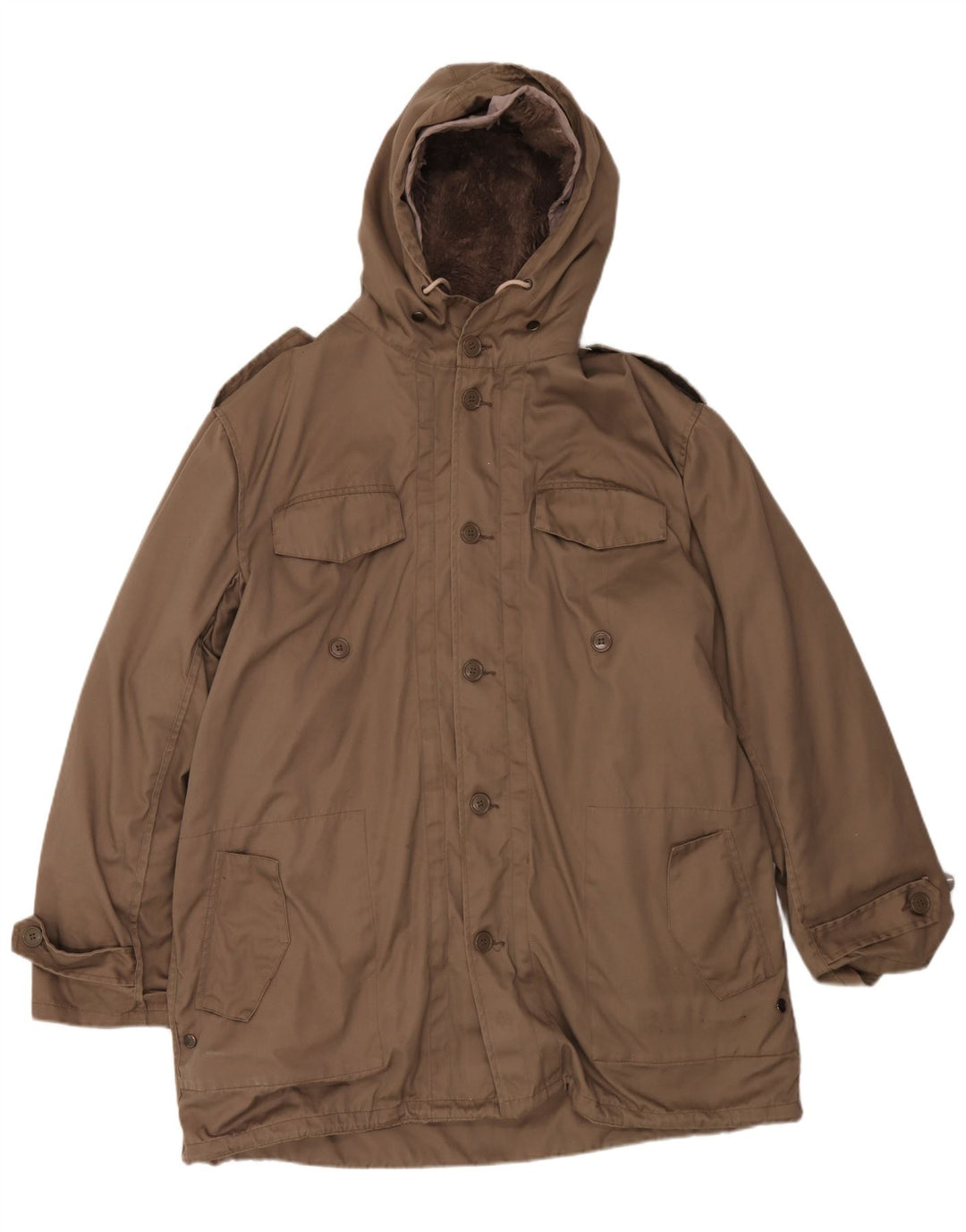 Винтажное мужское пальто с капюшоном UK 42 XL, коричневый полиэстер
