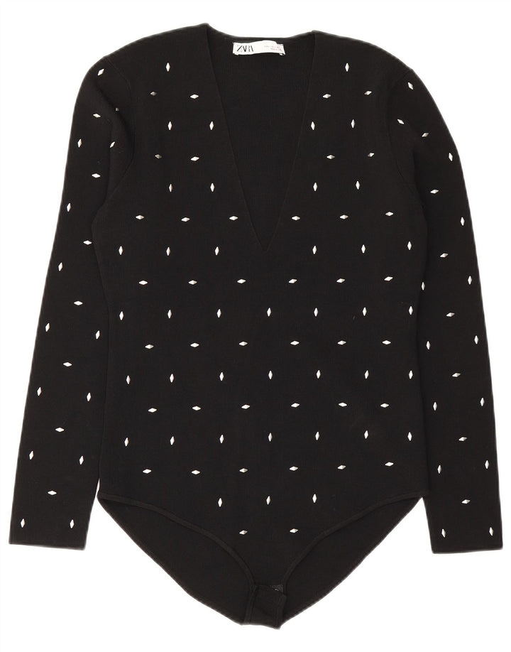 Женское боди Zara UK 14, большой черный, вискоза