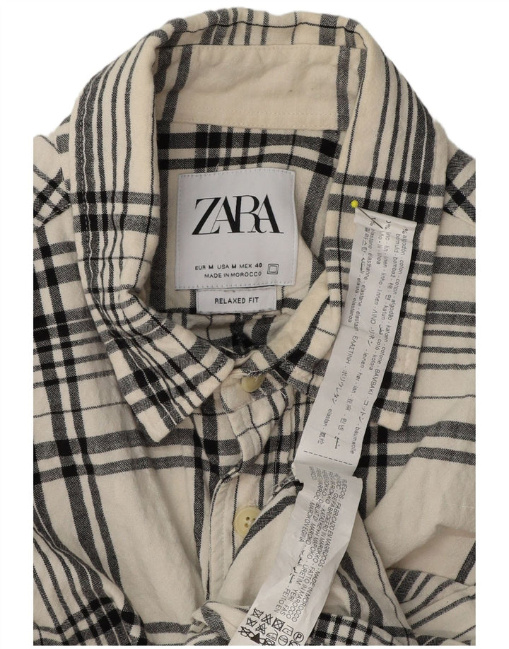 Мужская фланелевая рубашка свободного кроя Zara среднего размера из хлопка в белую клетку