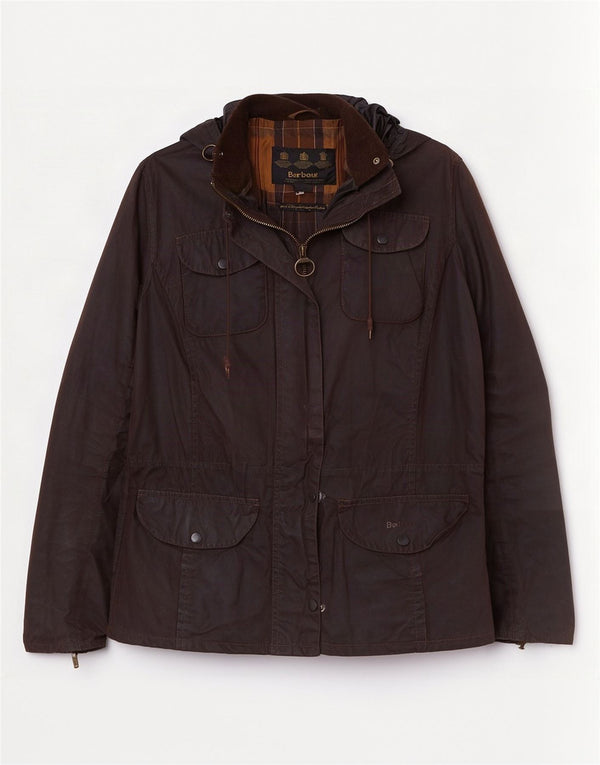 Женская куртка Barbour из вощеного хлопка с капюшоном UK 14, большая коричневая