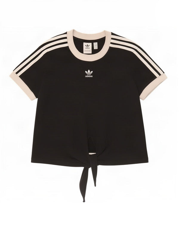 Женская футболка Adidas с укороченной завязкой спереди UK 6 XS, черный хлопок с цветными блоками