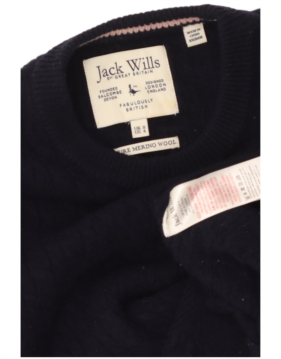 Женский джемпер с круглым вырезом JACK WILLS UK 8, маленький темно-синий