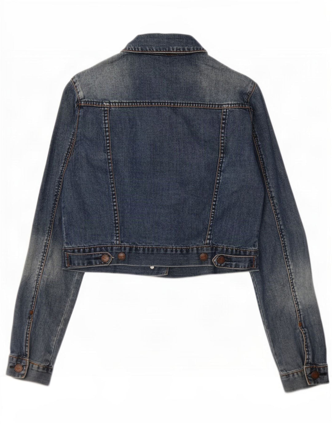 Женская укороченная джинсовая куртка Topshop UK 12, хлопок среднего синего цвета