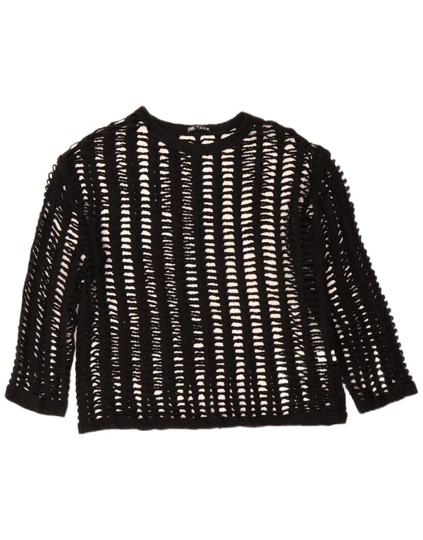 Женский прозрачный топ с длинными рукавами Zara UK 16, большой черный акрил, связанный крючком