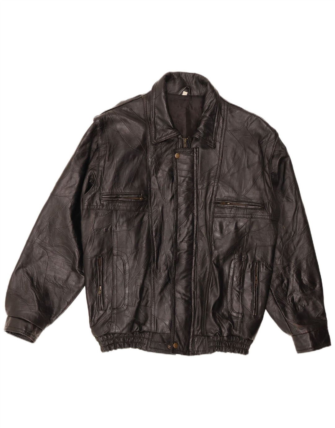 Мужская кожаная куртка VINTAGE UK 40, большая черная кожаная