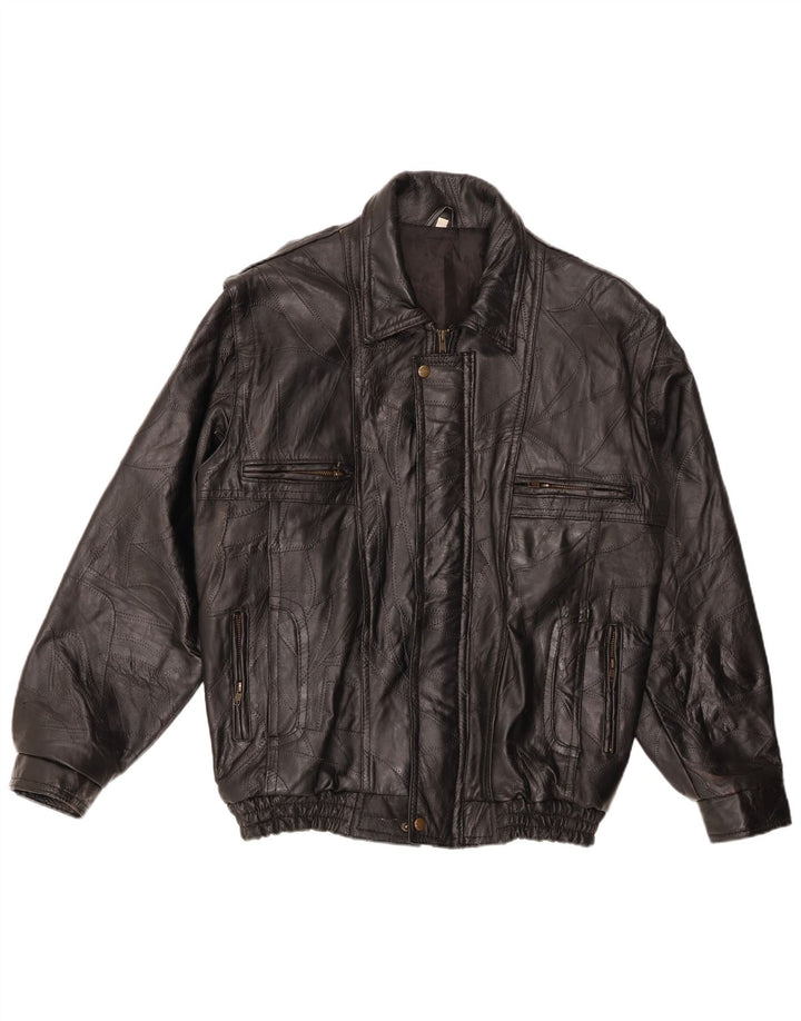 Мужская кожаная куртка VINTAGE UK 40, большая черная кожаная