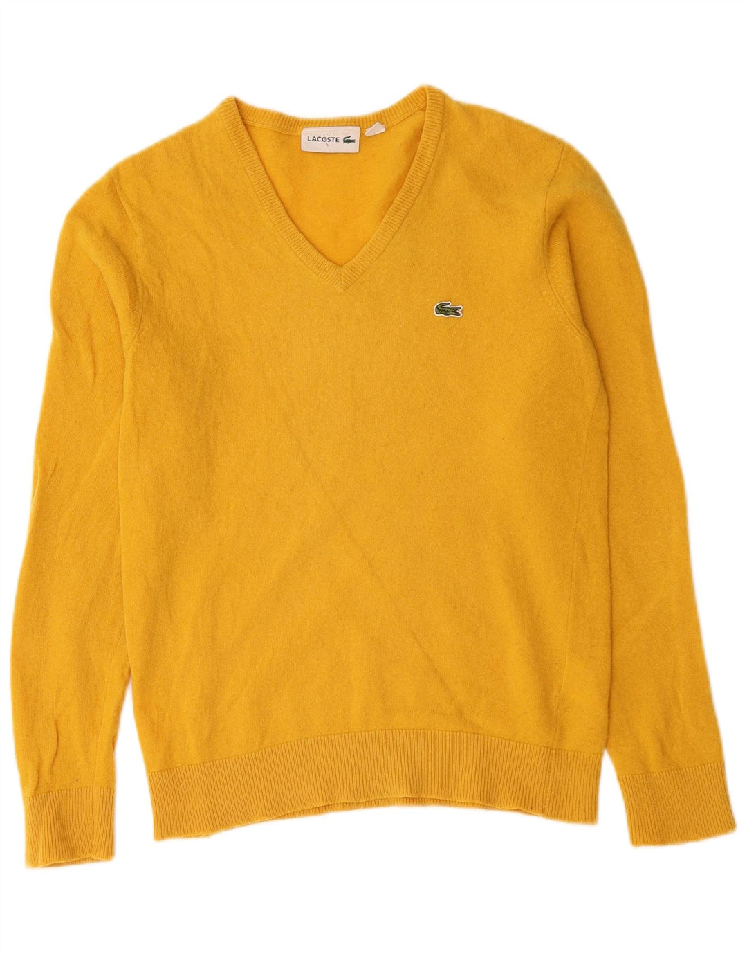 Мужской джемпер с v-образным вырезом Lacoste, размер 3, маленький, желтый, из натуральной шерсти