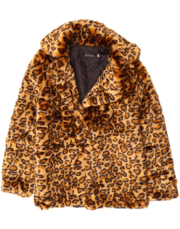 ВИНТАЖНАЯ женская куртка из искусственного меха UK 10, маленький коричневый полиэстер с животным принтом