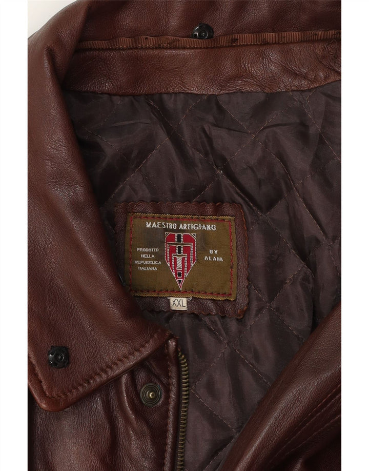 MAESTRO ARTIEIANO Мужская кожаная куртка UK 44 2XL Коричневая кожа