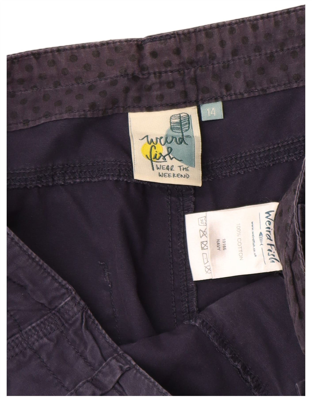 Женские капри WEIRD FISH UK 14, большие W34, темно-синие, хлопковые