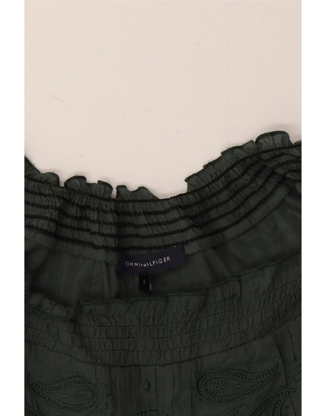 TOMMY HILFIGER Womens Off Shoulder Top US 6 Medium Green Paisley