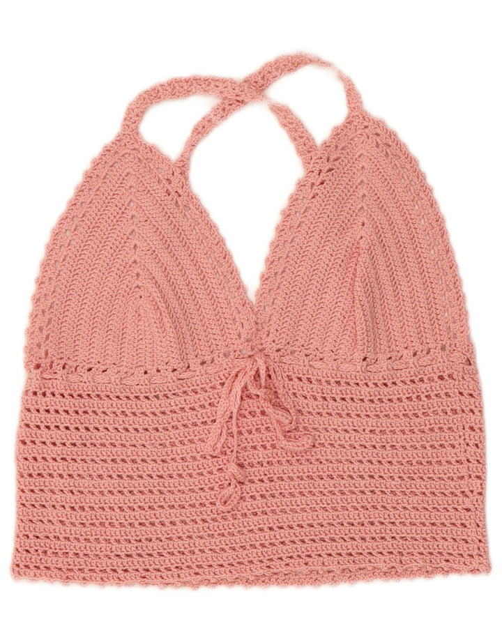 Винтажный женский укороченный топ с лямкой на бретельках крючком UK 4 XS Розовый