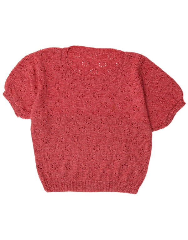 ВИНТАЖНЫЙ женский джемпер с короткими рукавами и круглым вырезом, Великобритания, 16, большой темно-бордовый цвет