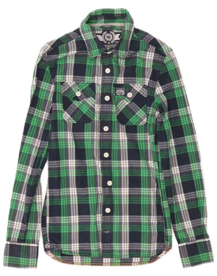 SUPERDRY Мужская рубашка XS Темно-синяя клетка в клетку, хлопок