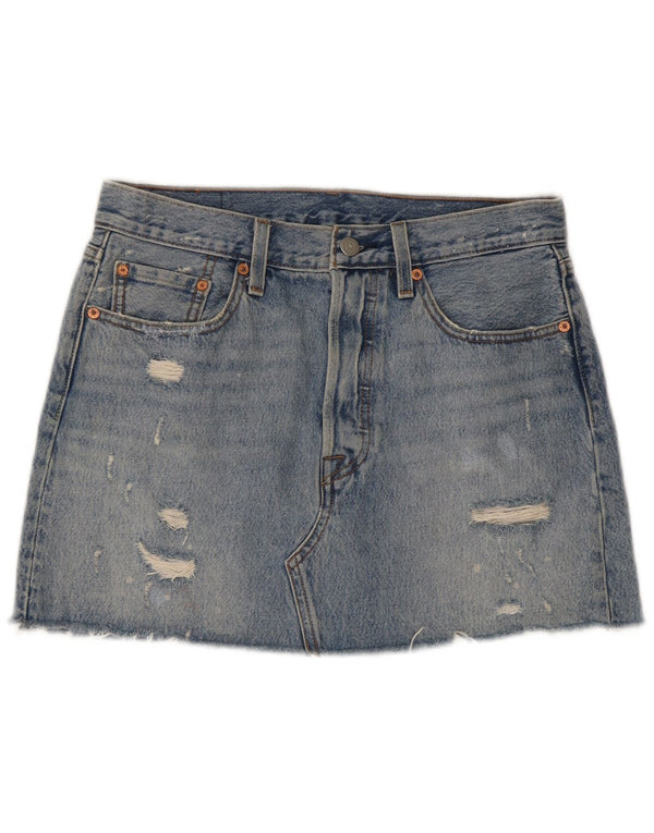 Женская джинсовая мини-юбка Levi's с эффектом потертости W28, средний синий хлопок, хлопок