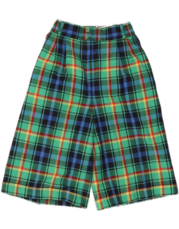 ВИНТАЖНЫЕ женские шорты-бермуды с высокой талией, Великобритания, 10 маленьких размеров, W24, зеленая клетка