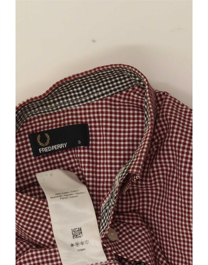 Мужская рубашка Fred Perry маленького размера, бордовый, хлопок в мелкую клетку