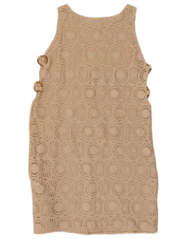 ВИНТАЖНОЕ женское платье прямого кроя без рукавов, Великобритания, 10 шт., маленькое, бежевый, хлопок