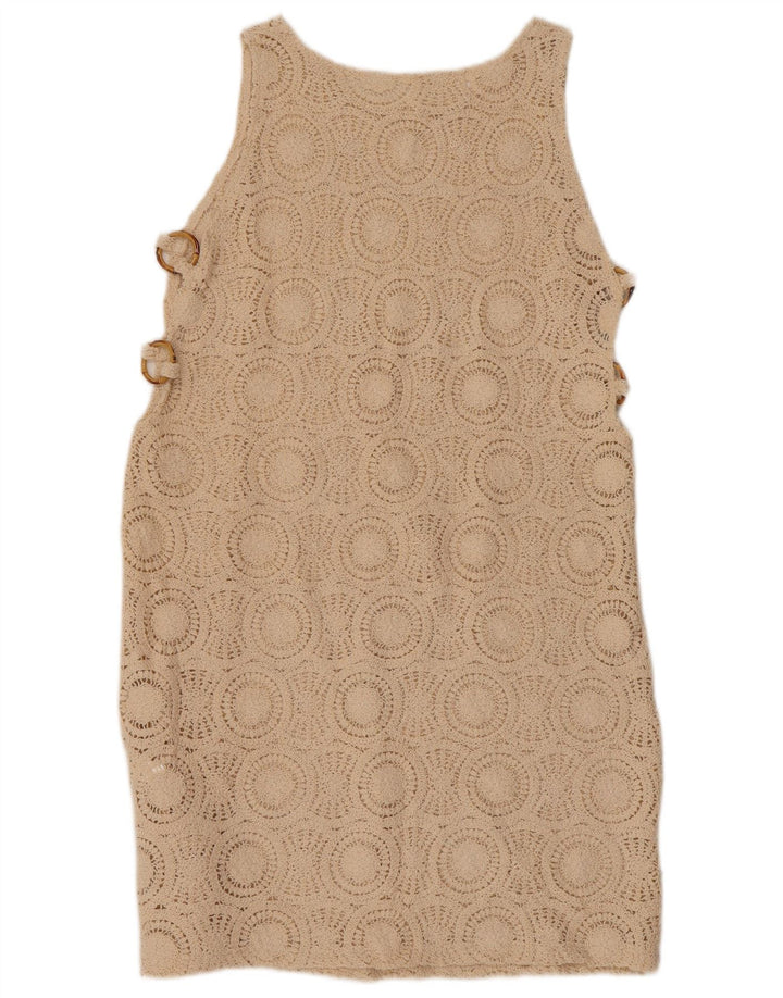 ВИНТАЖНОЕ женское платье прямого кроя без рукавов, Великобритания, 10 шт., маленькое, бежевый, хлопок