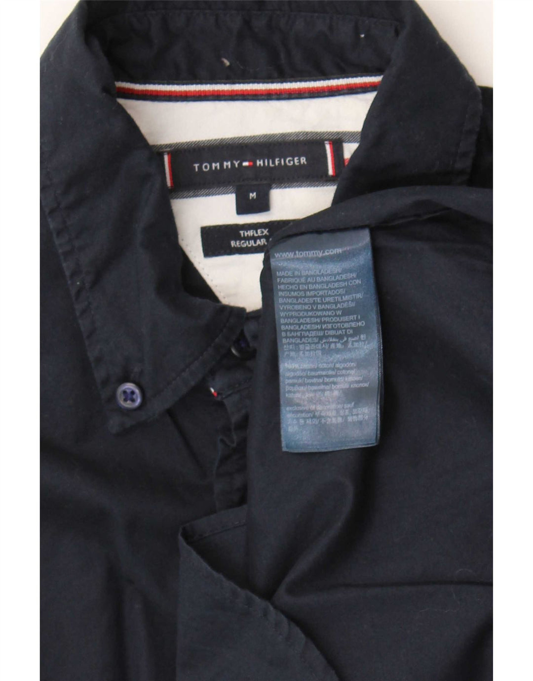 Tommy Hilfiger Мужская рубашка стандартного кроя среднего размера, темно-синяя, хлопковая