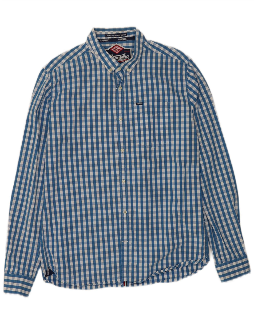 Мужская рубашка Superdry XL, синяя, хлопок в мелкую клетку