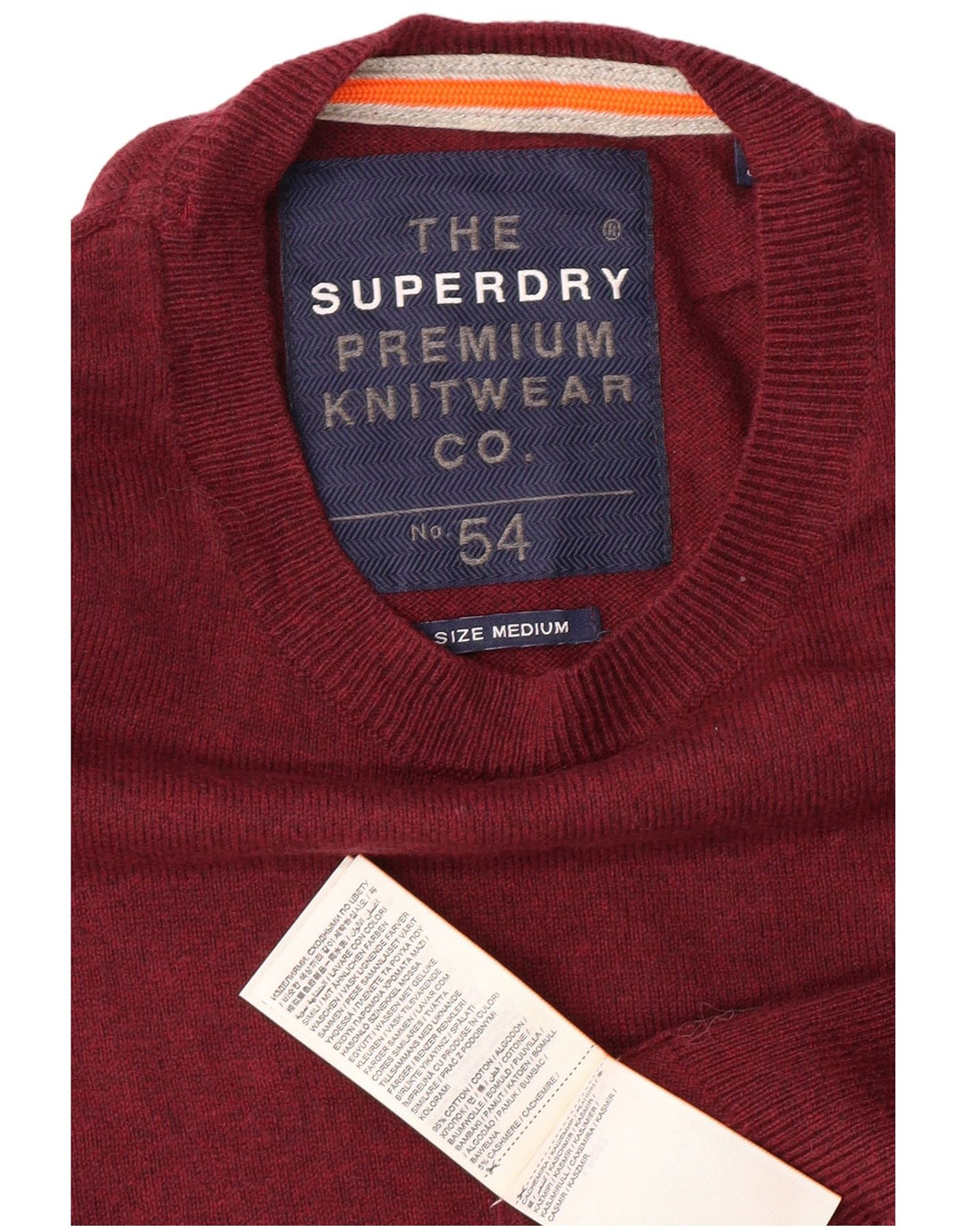 SUPERDRY Мужской джемпер с круглым вырезом, темно-бордовый хлопковый свитер среднего размера