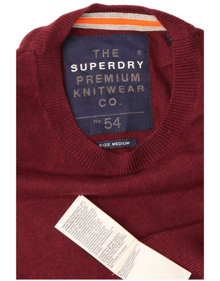 SUPERDRY Мужской джемпер с круглым вырезом, темно-бордовый хлопковый свитер среднего размера