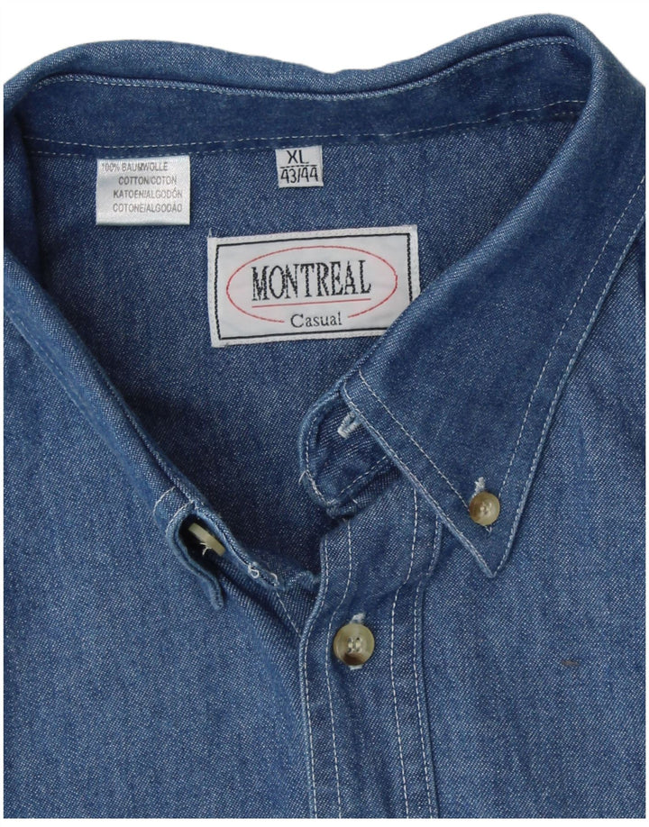 Мужская джинсовая рубашка VINTAGE, размер 43/44 XL, синяя, хлопок