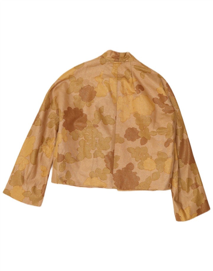 Винтажный женский укороченный пиджак на 1 пуговице, Великобритания 14, средний коричневый цвет с цветочным принтом