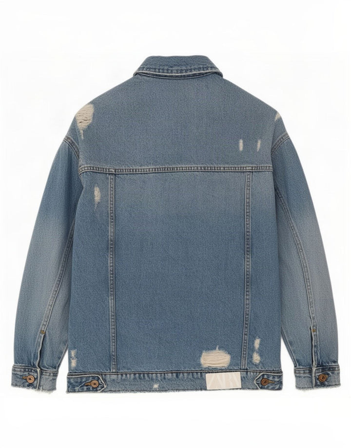 Женская джинсовая куртка оверсайз Zara UK 10, маленькая синяя, хлопок