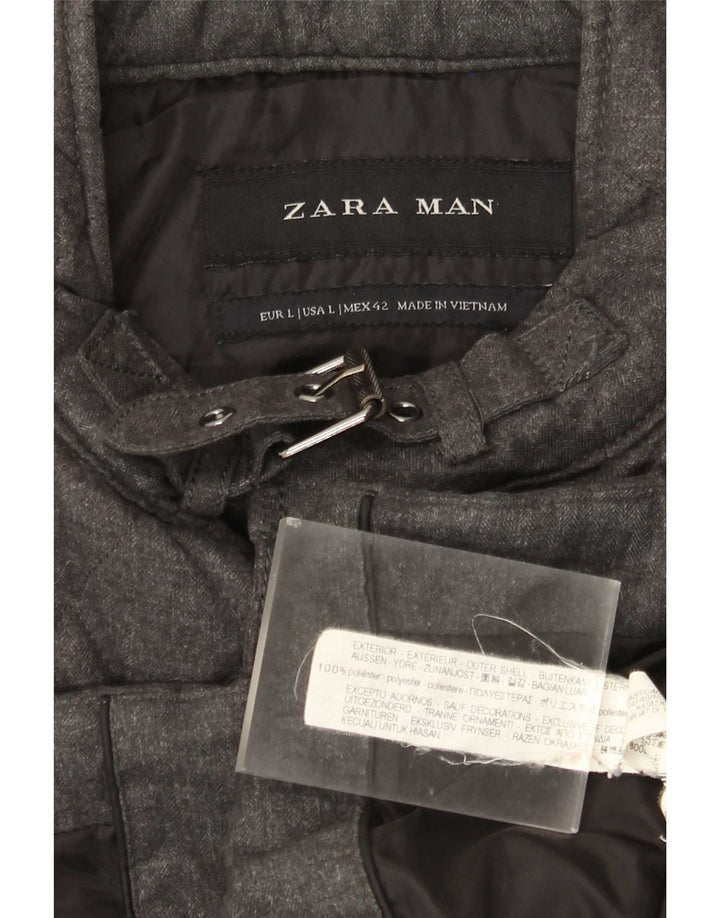 Мужская стеганая куртка Zara UK 40, большая серая, полиэстер