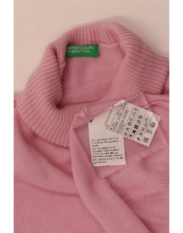 Женский джемпер Benetton с высоким воротником, Великобритания 16, большой розовый, шерсть