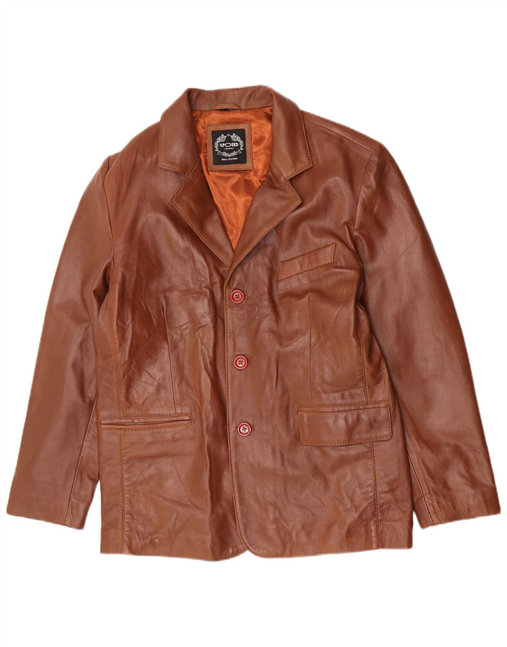 Винтажный мужской кожаный пиджак с 3 пуговицами, Великобритания 40, большой коричневый кожаный пиджак