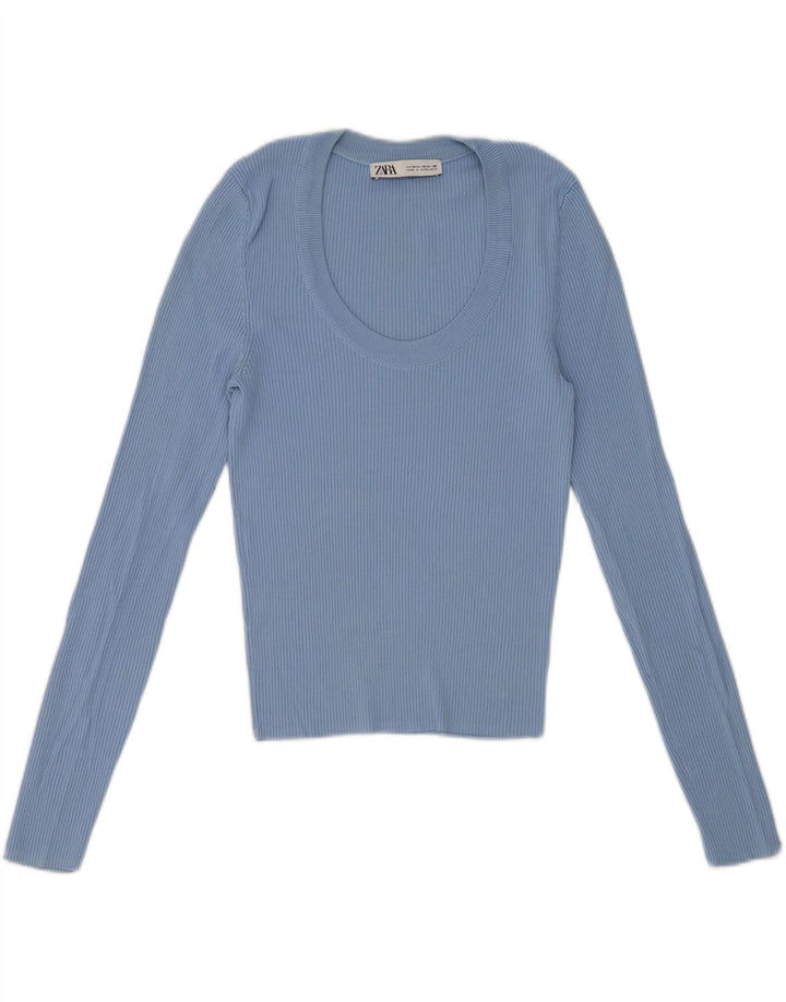 Женский топ с длинным рукавом Zara UK 12, средний синий