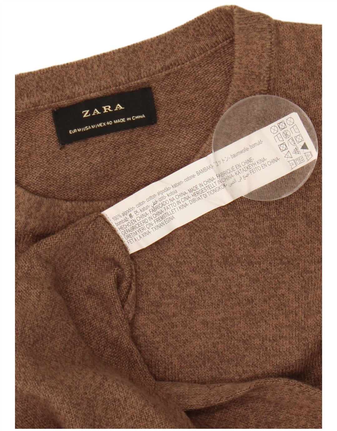 Мужской джемпер Zara с круглым вырезом, хлопковый свитер среднего коричневого цвета с крапинками