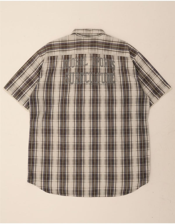 TOM TAILOR Mens Graphic Short Sleeve Shirt 2XL Grey Check Cotton