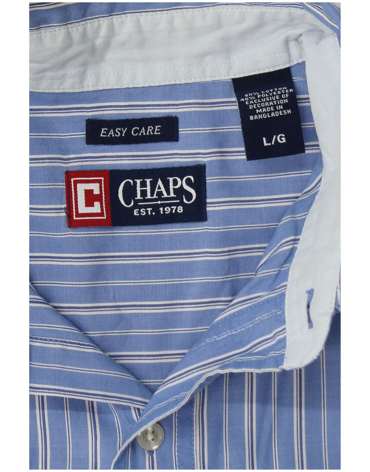 CHAPS Mens Short Sleeve Shirt Large Blue Striped Cotton