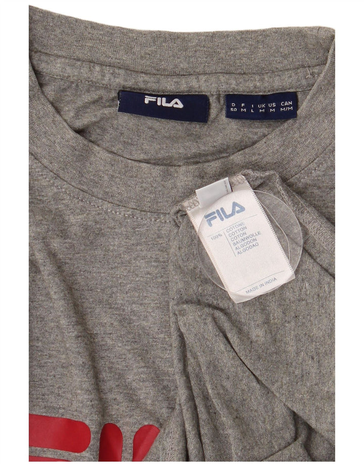 Мужской топ с рисунком Fila, средний серый хлопок с длинным рукавом
