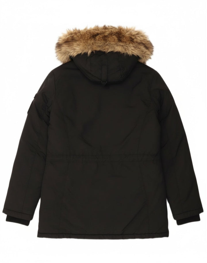 Женская парка Superdry с капюшоном UK 12, средний черный нейлон